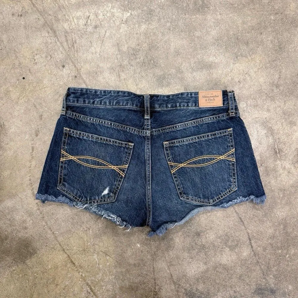 Vintage y2k Abercrombie & fitch distressed dark wash micro shorts - Image 5