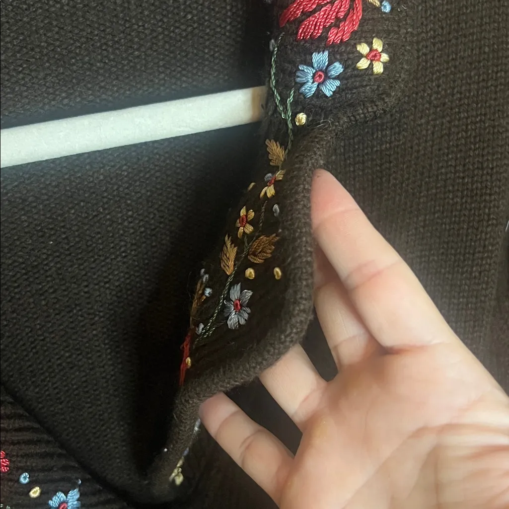 VTG Jason Maxwell Y2K Knit MIDI Sweater Yarn Detail Floral Button Front Brown M - Image 8