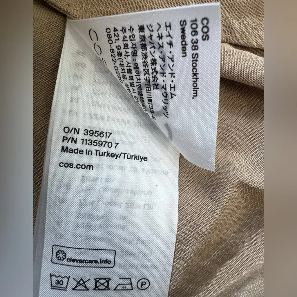 COS Linen Blend Long Sleeve Blouse Beige Brown Top Resortwear Beach Coastal - Image 6