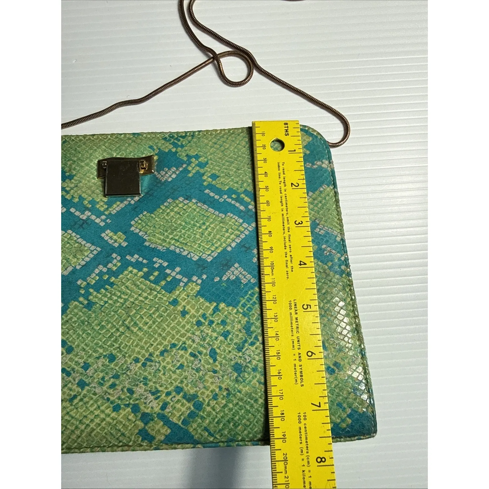 Timothy Hitsman Imatation Snakeskin Handbag W Chain Spain Blue Green - Image 3