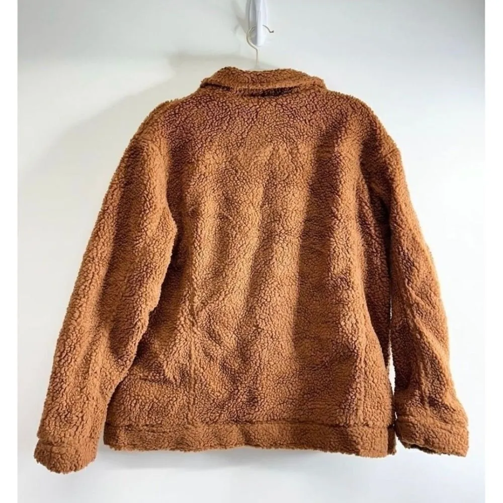 Forever 21 Brown Teddy Bear Fleece Jacket Cozy Warm Winter Coat Size Large - Image 4