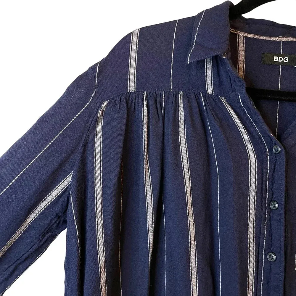 BDG Urban Outfitters Women's Melanie Tie Front Striped Button Up in Navy Size XS - Image 7
