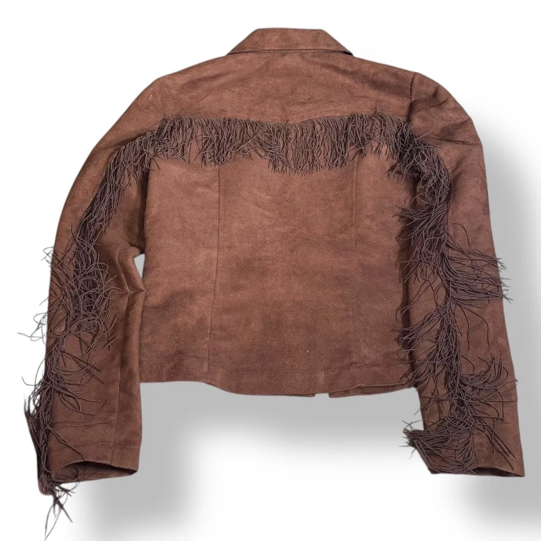 Vintage Y2K Panhandle Slim Brown Faux Suede Leather Fringe Western Jacket Small - Image 3