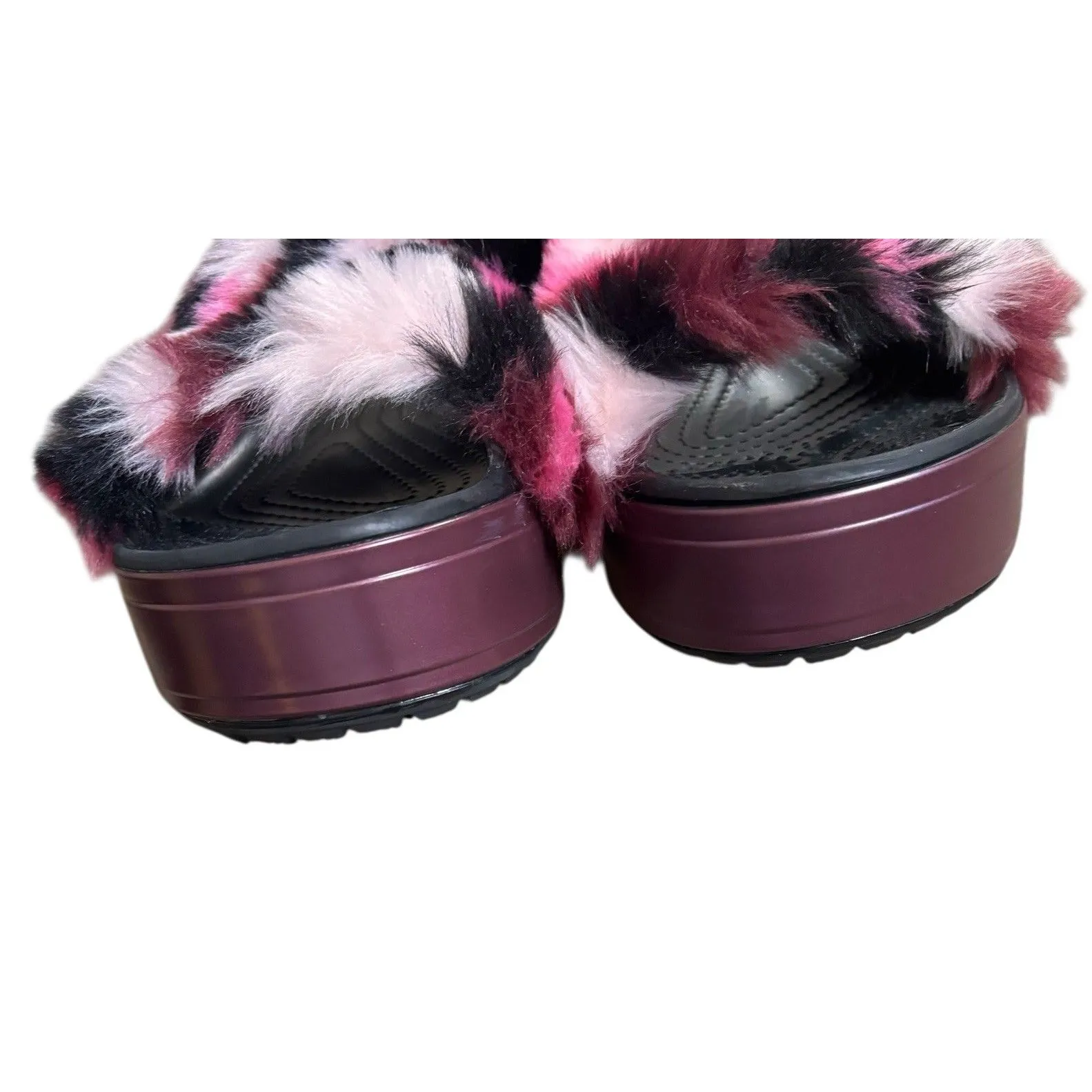 Crocs CB Pink Black Fuzzy Platform So Luxe Slide sandal Summer Women’s size 9 - Image 3