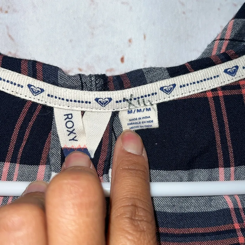 Roxy  Sweater Womens Medium Red Black Plaid Draped Open Front Cardigan Hooded - Image 4