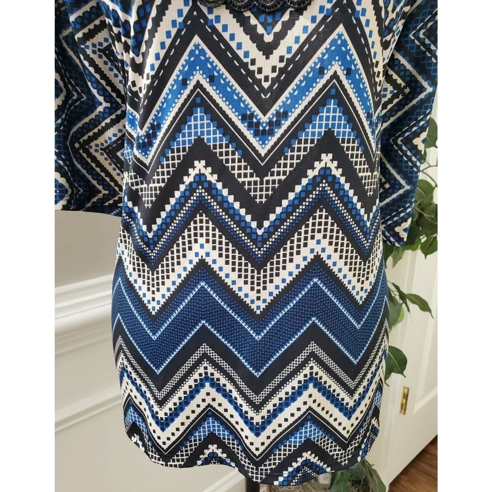 Lavish Women's Multicolor Chevron Polyester Round Neck 3/4 Sleeve Top Blouse - Image 3