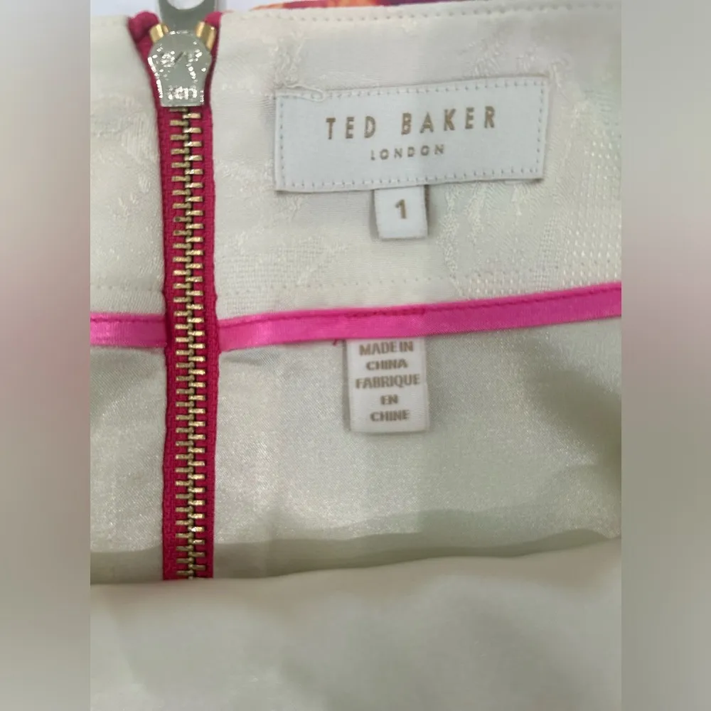 🐣Ted Baker sz 1 Skirt “Flowers At High Tea” Cream floral print Easter Summer Pink - Image 3