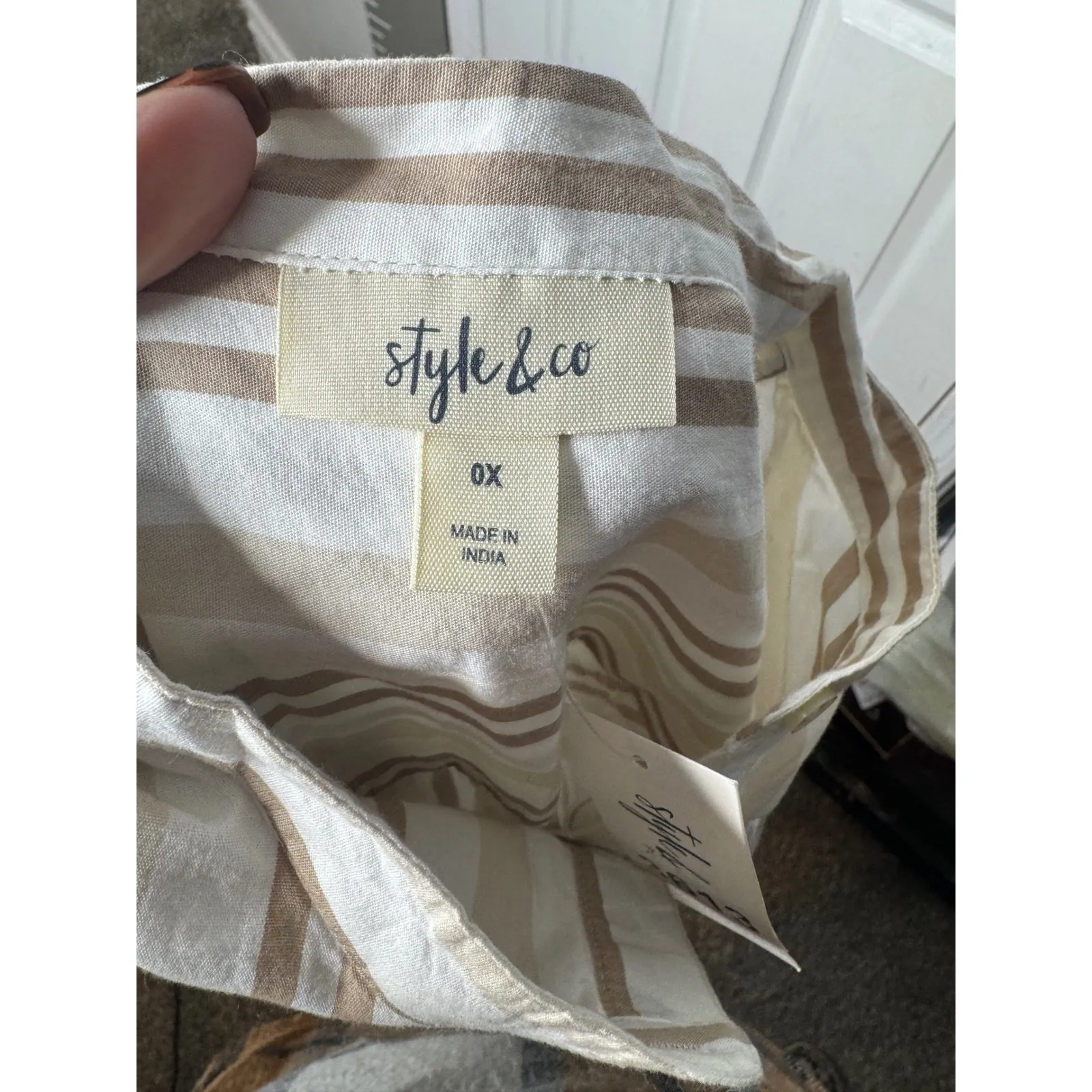 STYLE & CO. NWT Beige/Tan Striped‎ Shirt Dress Size 0X - Image 3