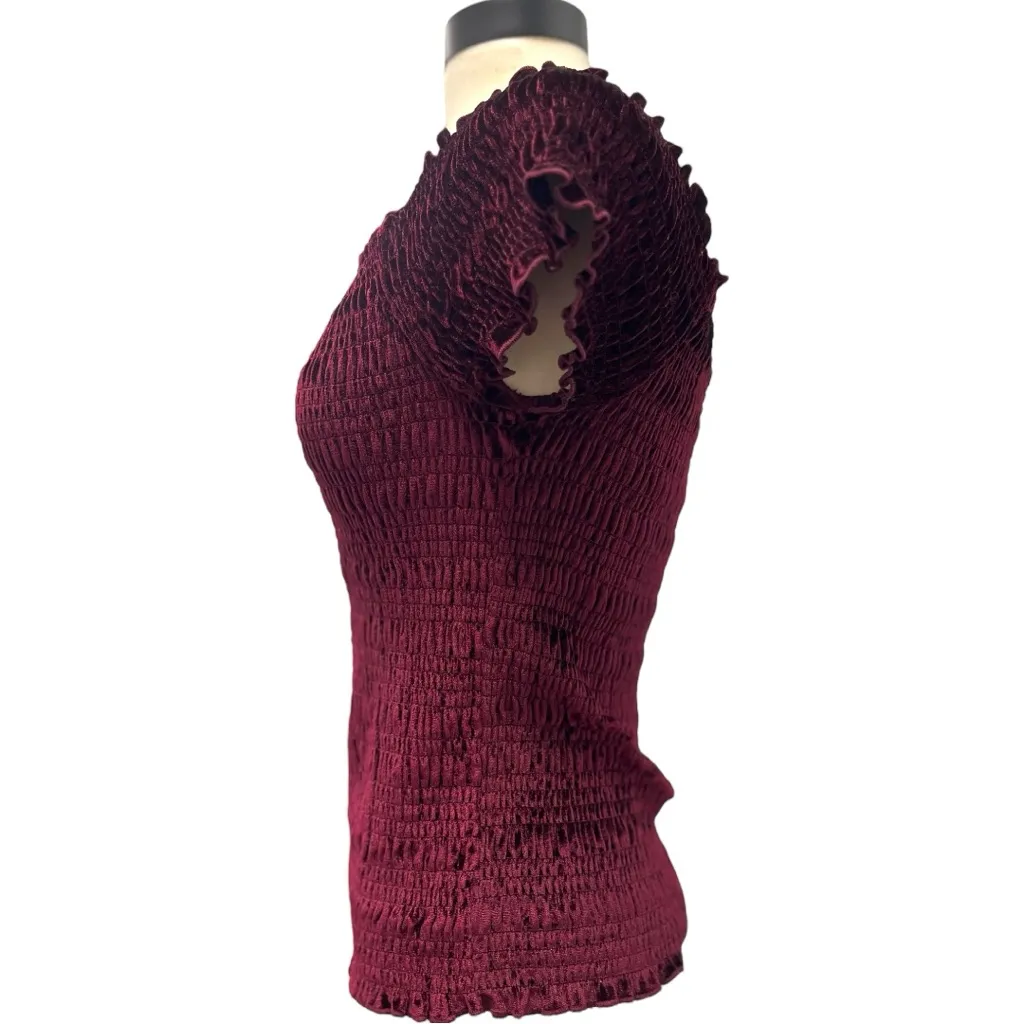 Almost Famous Velour‎ Smocked Burgundy Top Size XL Dark Academia Witchy Gothic - Image 3