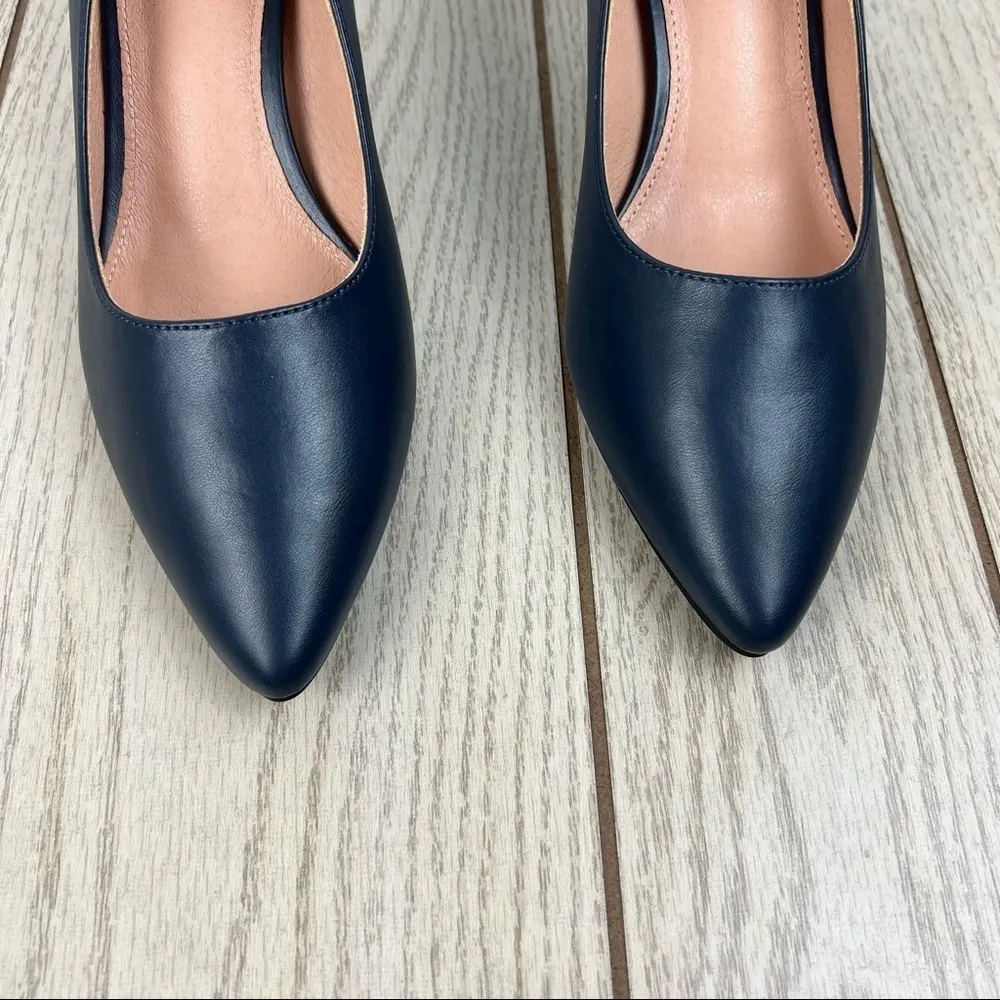 French Connection Kate Classic Pointy Toe Stiletto Pump 10 Navy Faux Leather $98 - Image 3