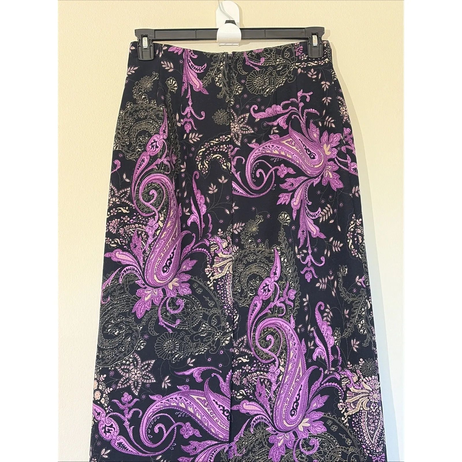 Briggs New York Black‎ Purple Floral Paisley Flower Maxi Skirt Slit Womens 10 - Image 5