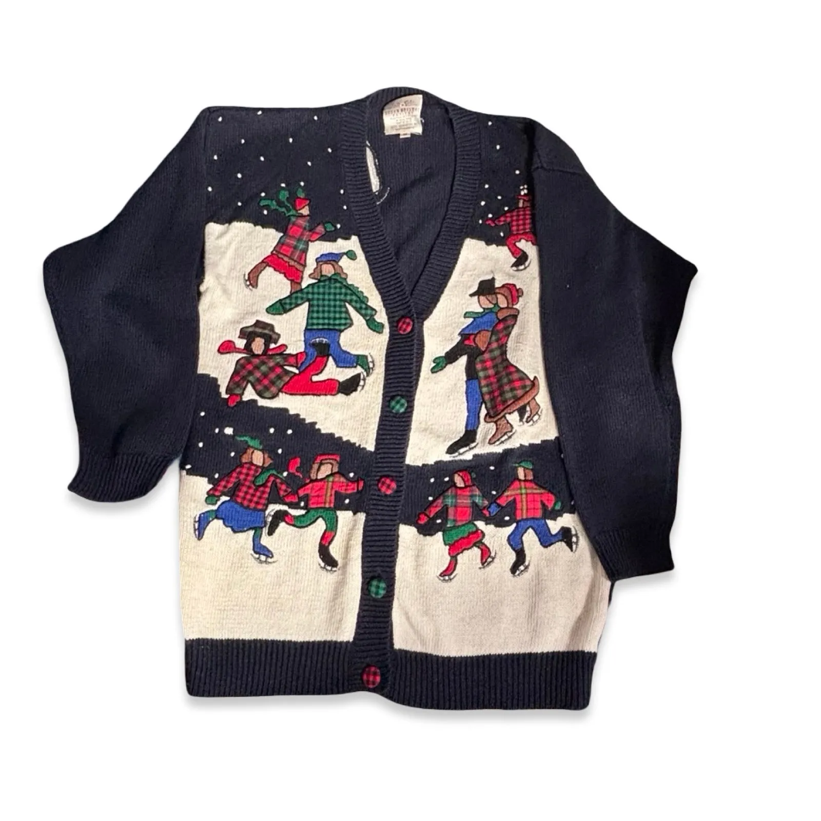 Vintage 90s Susan Bristol Petites Ice Skating Navy Plaid Cardigan Sweater Medium Blue Size undefined - Image 8