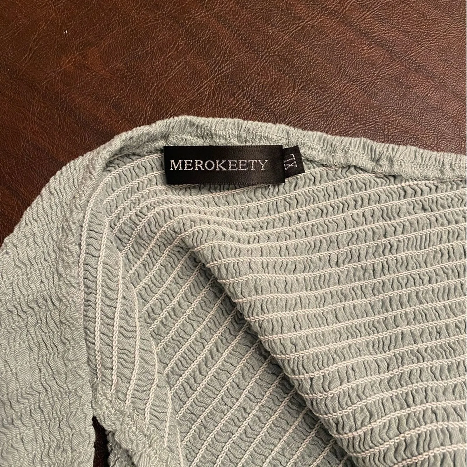 Merokeety One Shoulder Smocked Top Tiered Midi Dress with Front‎ Slit in Sage XL - Image 6