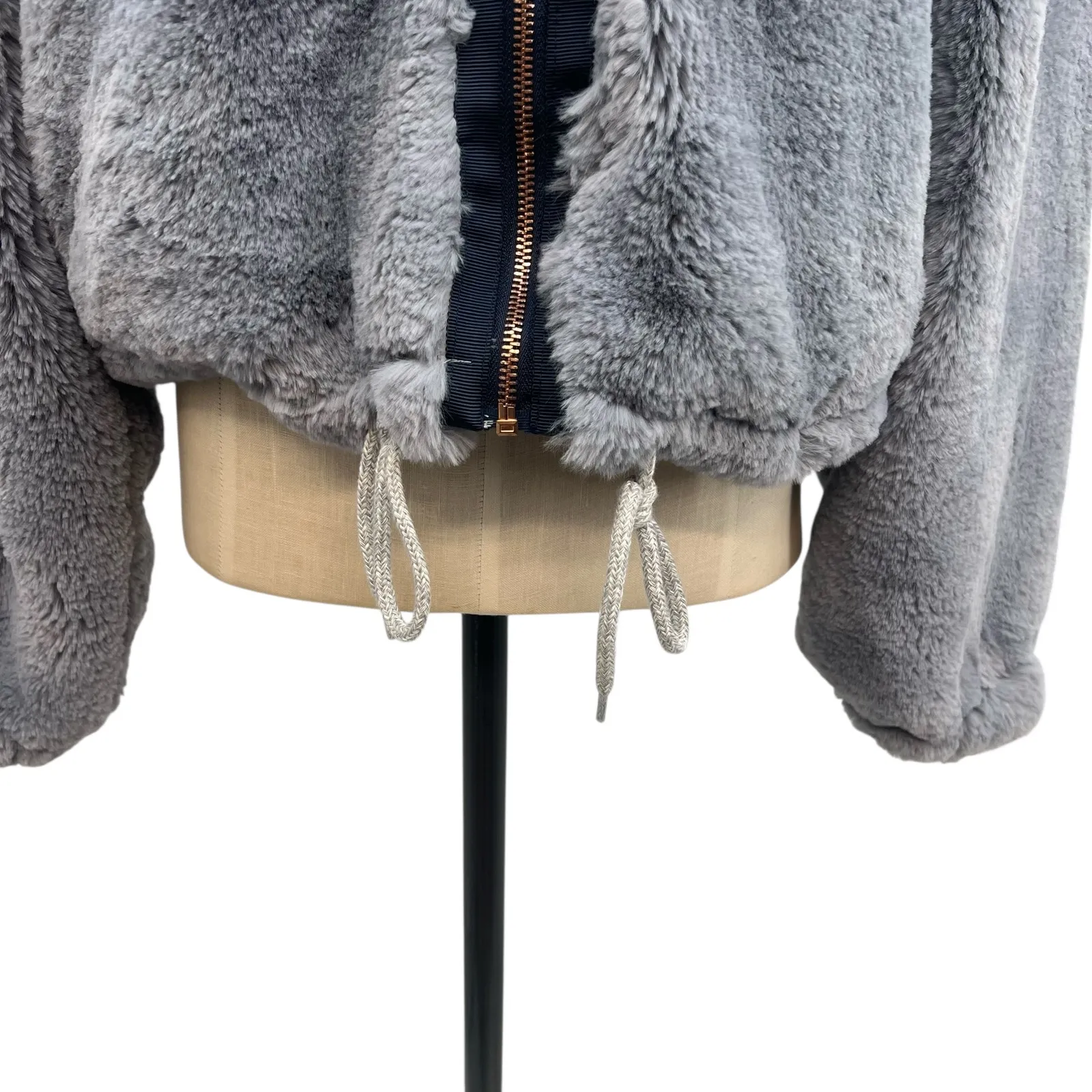 Anthropologie Elevenses Bristol Faux Fur Jacket Blue Gray Size Small - Image 6