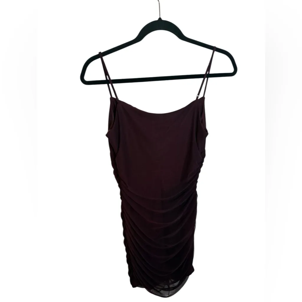 Emerald Sundae Eggplant Ruched Mesh Mini Dress - Image 2