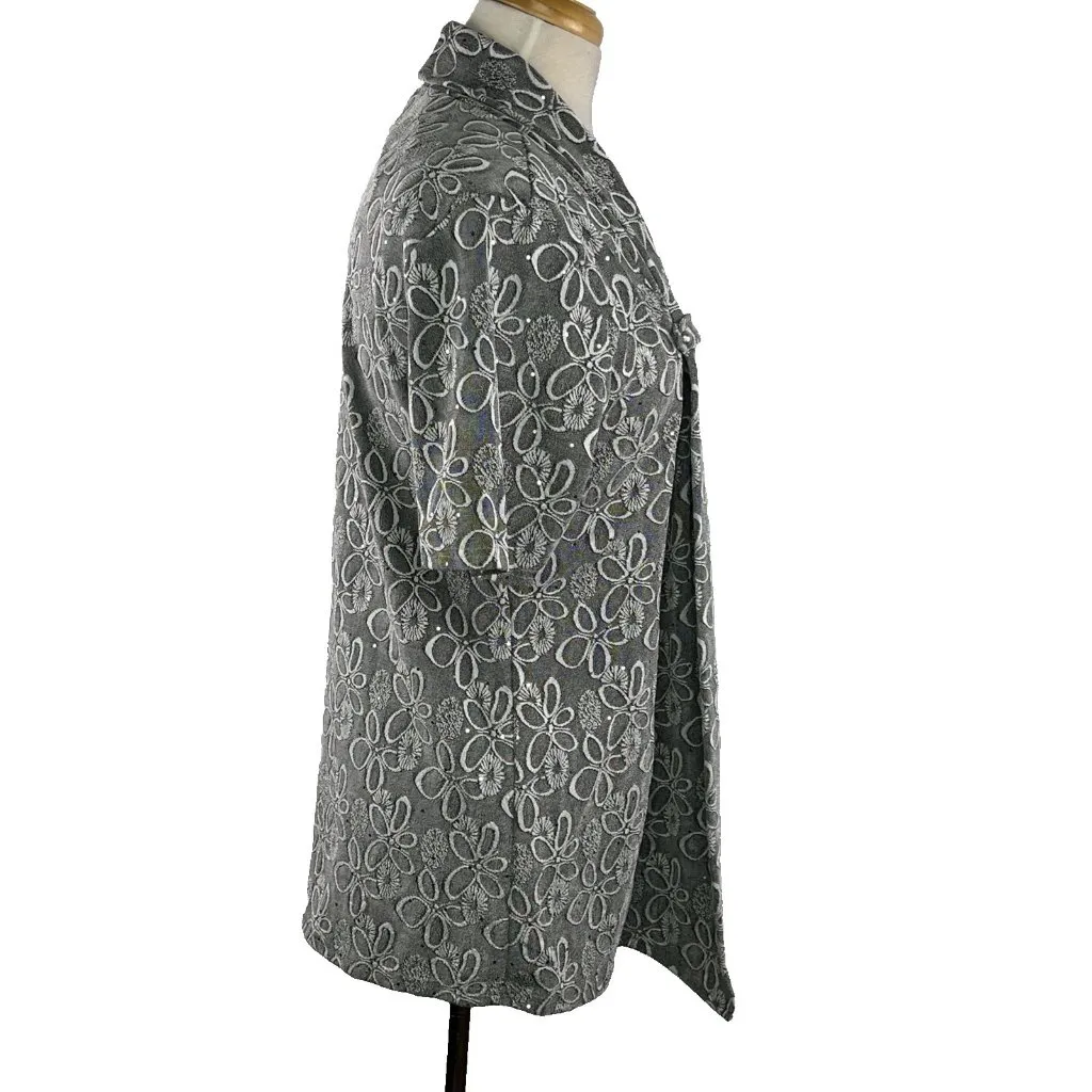 Chances R Medium Silver and Black Layered Look Short Sleeved Top Sparkly - Image 7