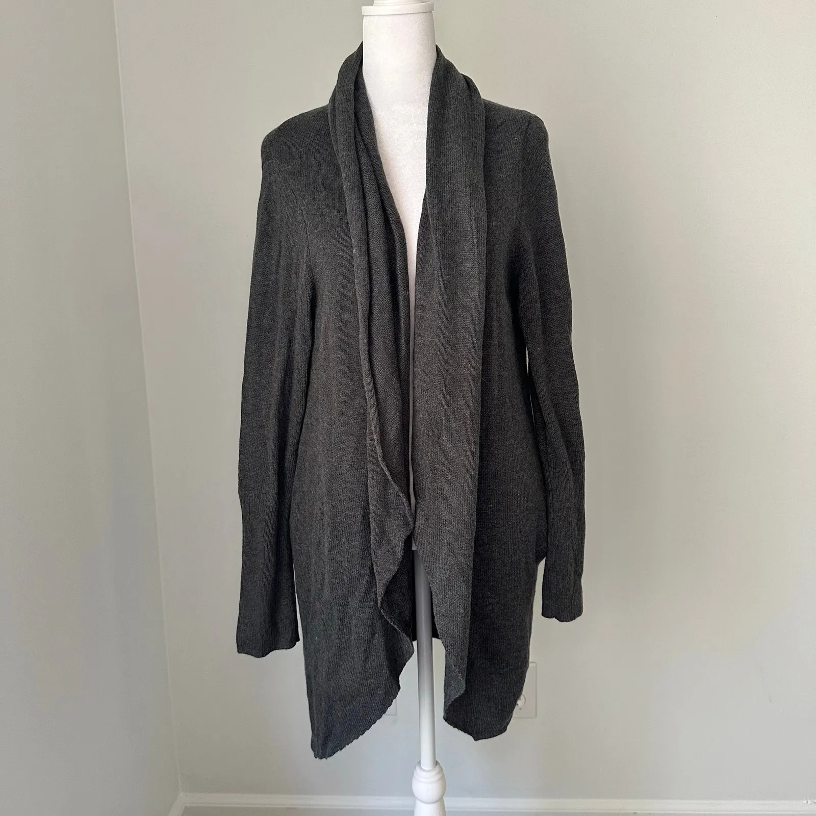 Leith dark gray open-front knit cardigan sweater size L - Image 2