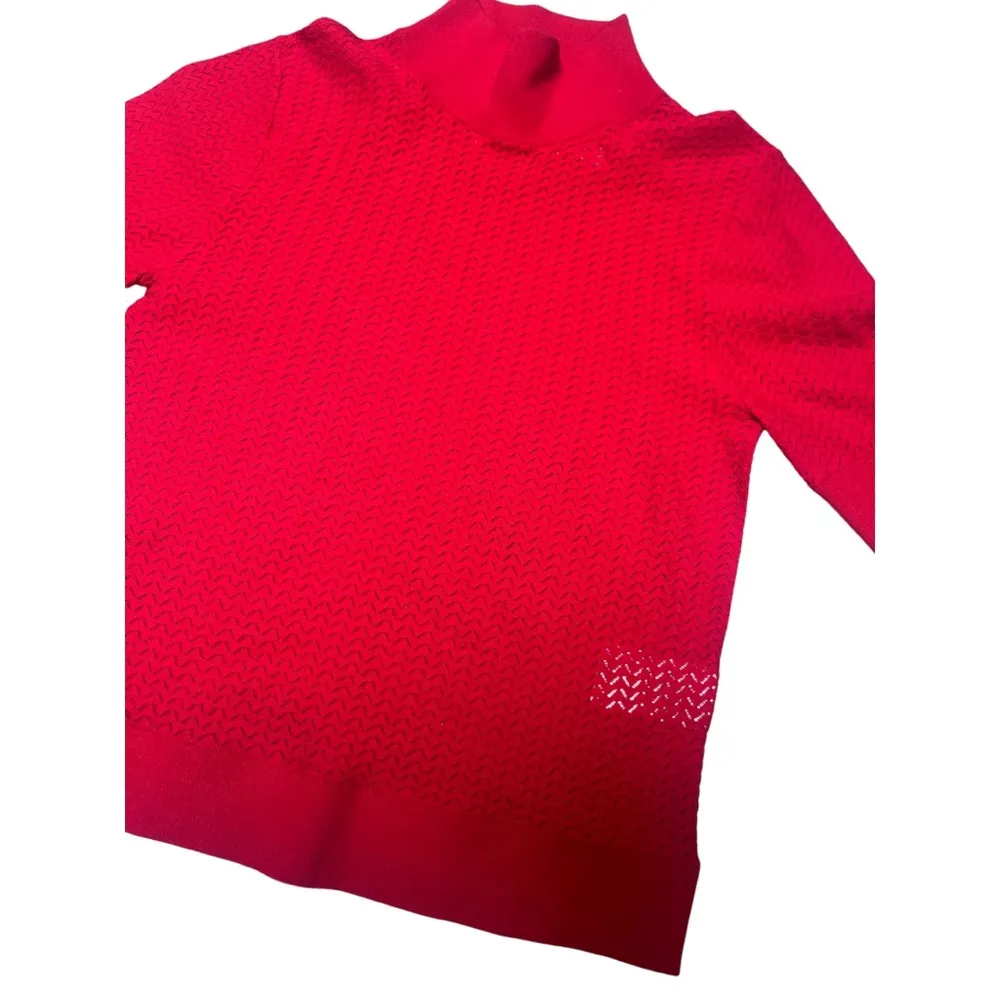 Alice + Olivia Red Mock Neck Sweater Knit Top sz Large - Image 5