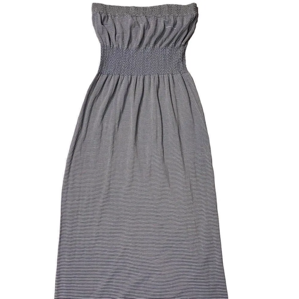 Lark + Grey Smocked Strapless Midi Casual Dress Blue Size XS - Image 4