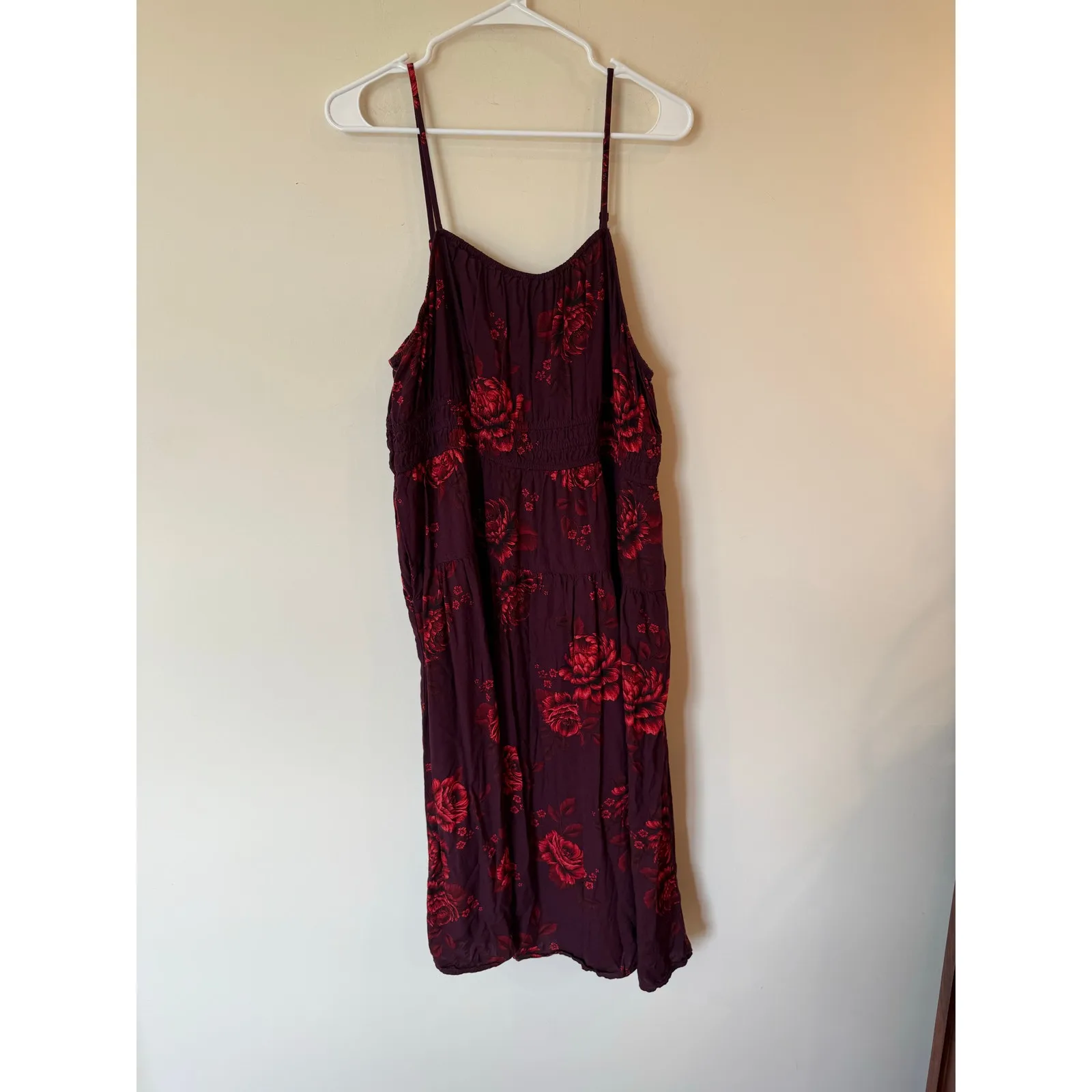 Old Navy Waist-Defined Cami Midi Dress Burgundy Floral print Women's Size XL - Image 2