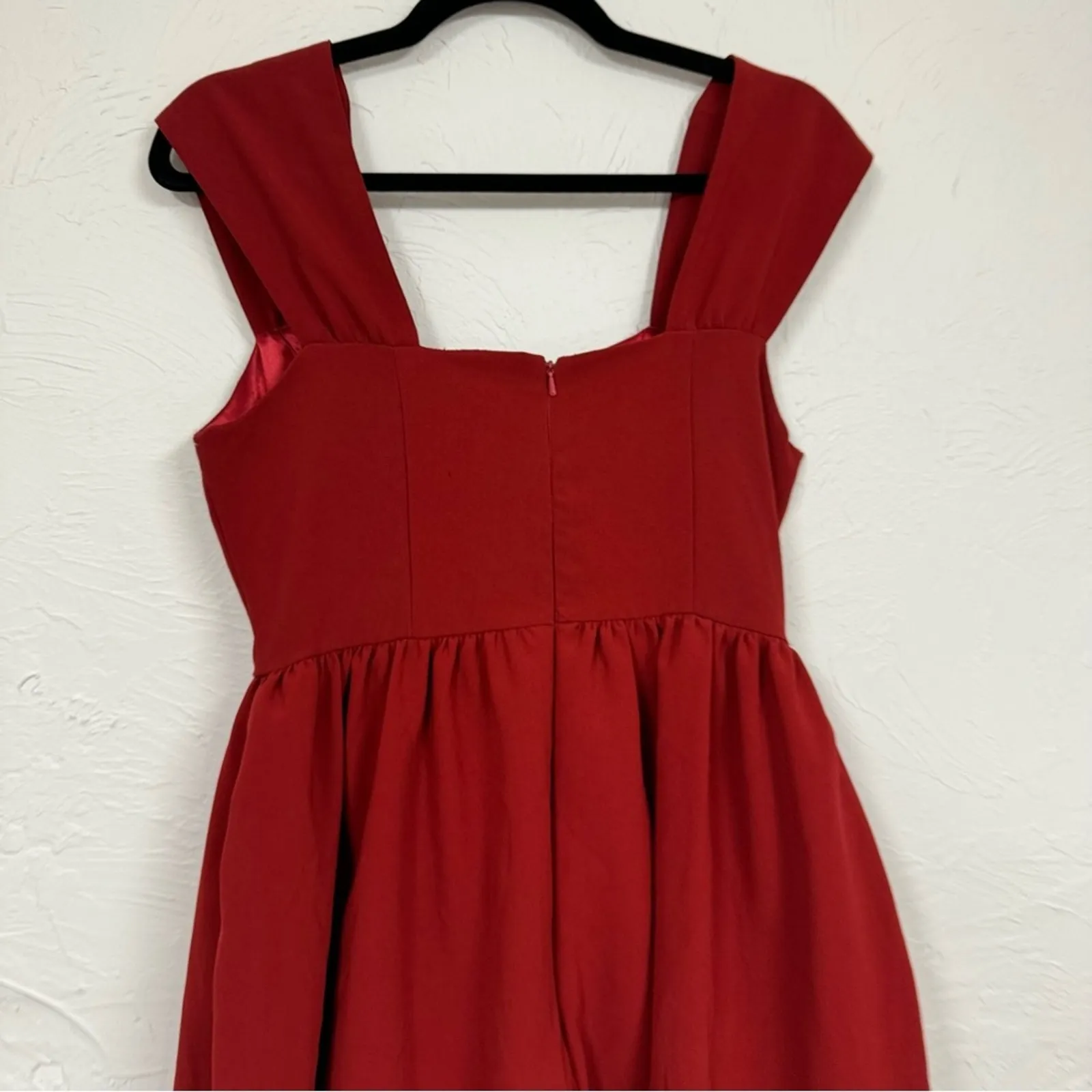 ModCloth Bea Dot Blockade Party Fit & Flare Dress Womens M Red Retro Sleeveless - Image 13