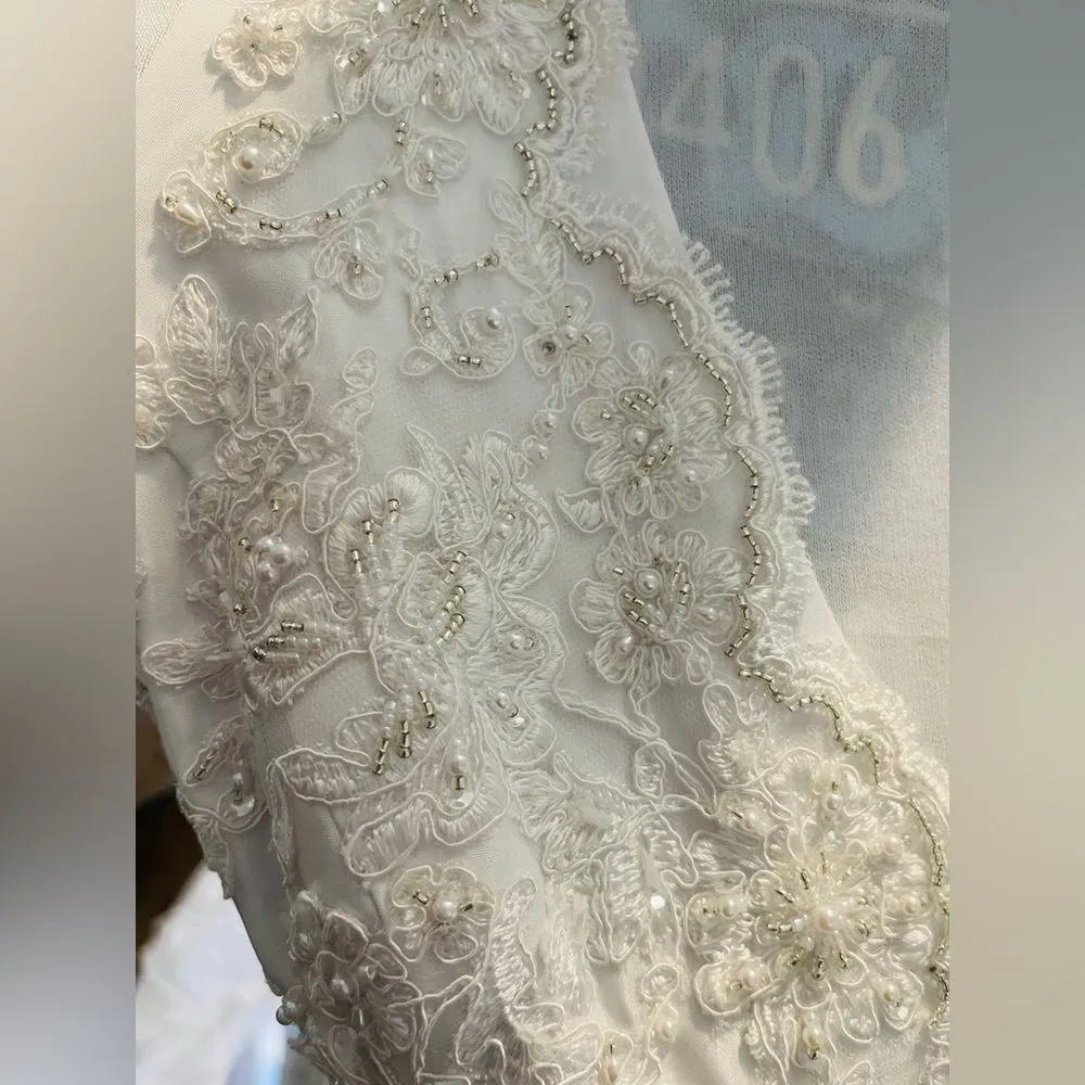 Candlelight White Satin Halter Poufy Ruched Wedding Gown with Train. - Image 15