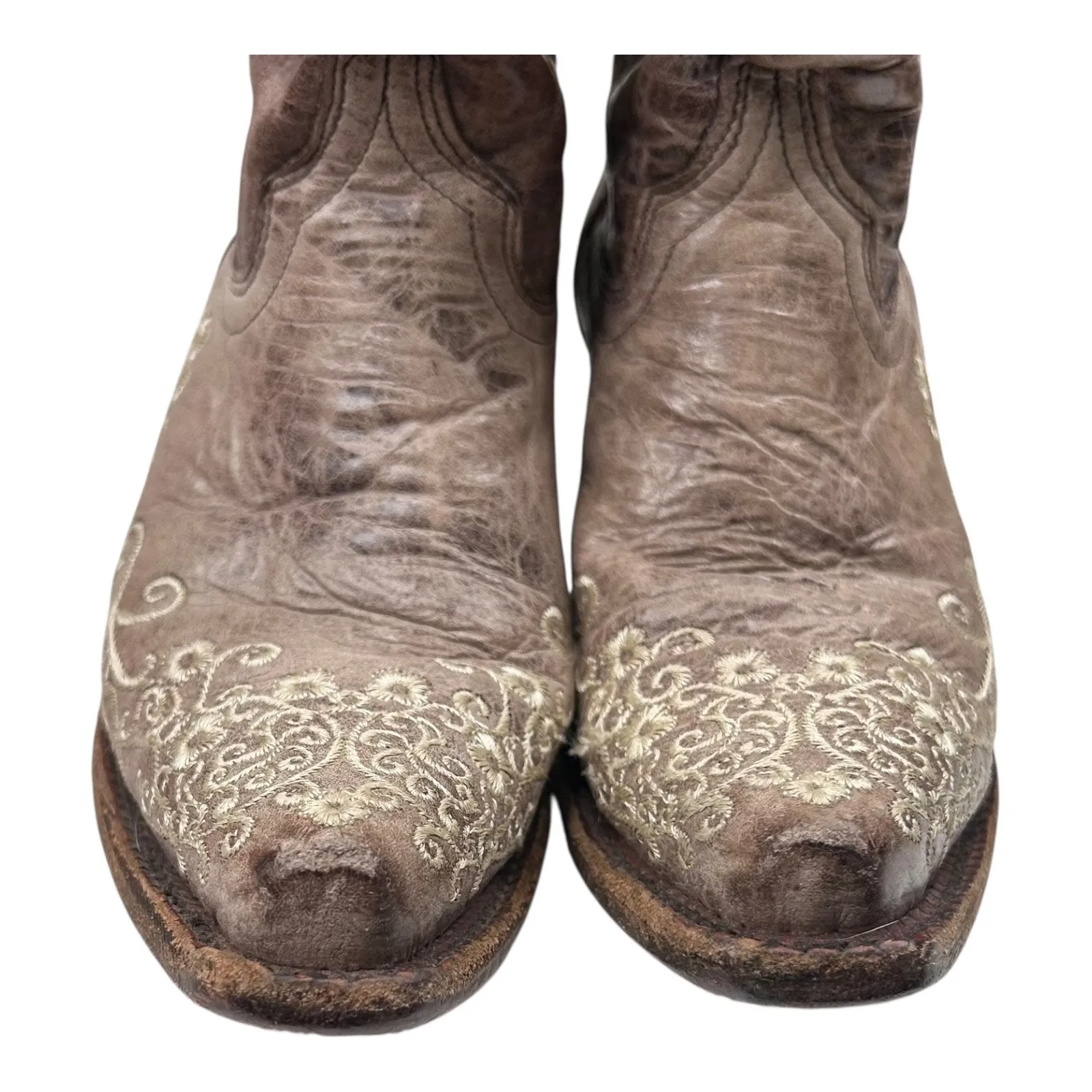 Corral Teens Brown Crater Embroidered Western Boots Square Toe Size 2 - Image 4