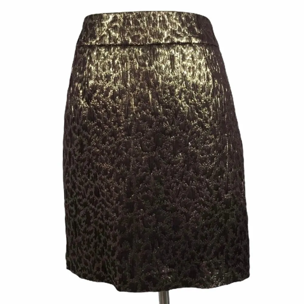 REBECCA MOSES Gold Skirt Textured Leopard Print A - Image 2