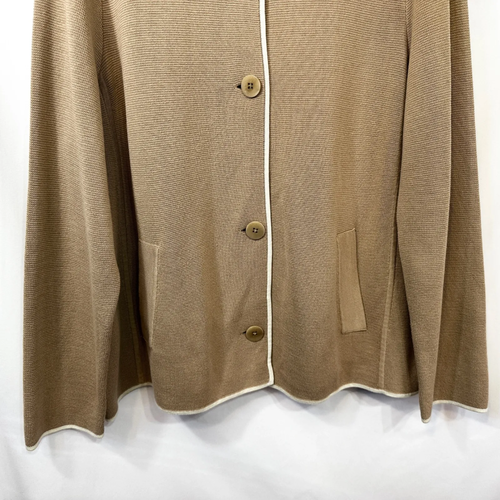 Talbots Plus Size 3XP Cardigan Sweater Knit Beige White Trim Button Granola 1712 - Image 5