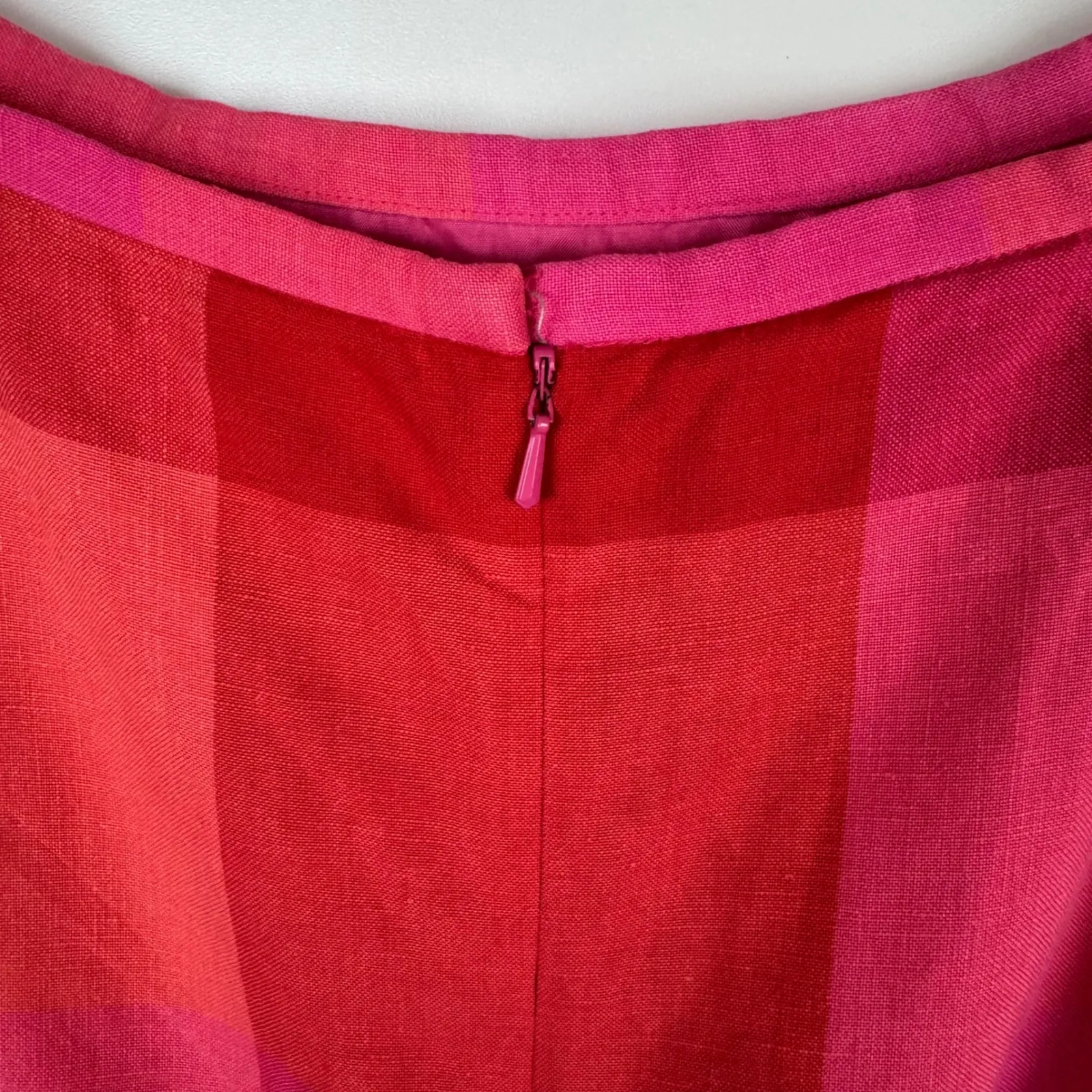 VTG‎ Talbots Womens 100% Linen Midi Skirt Sz 10 Pink Plaid Preppy Modest Teacher - Image 2