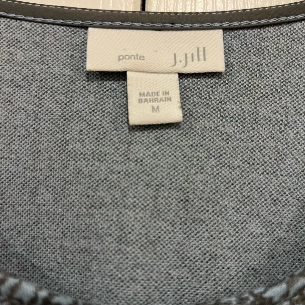 J. Jill Ponte Pullover Knit Top Houndstooth Hip Pocket Womens Size Medium Blue - Image 6