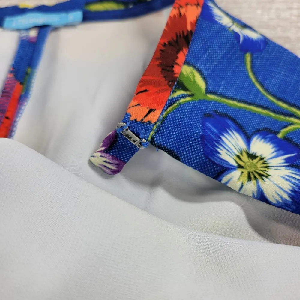 J McLaughlin Margot Cropped Pants Womens 8 Blue Floral Butterfly Side Zip Capri - Image 12