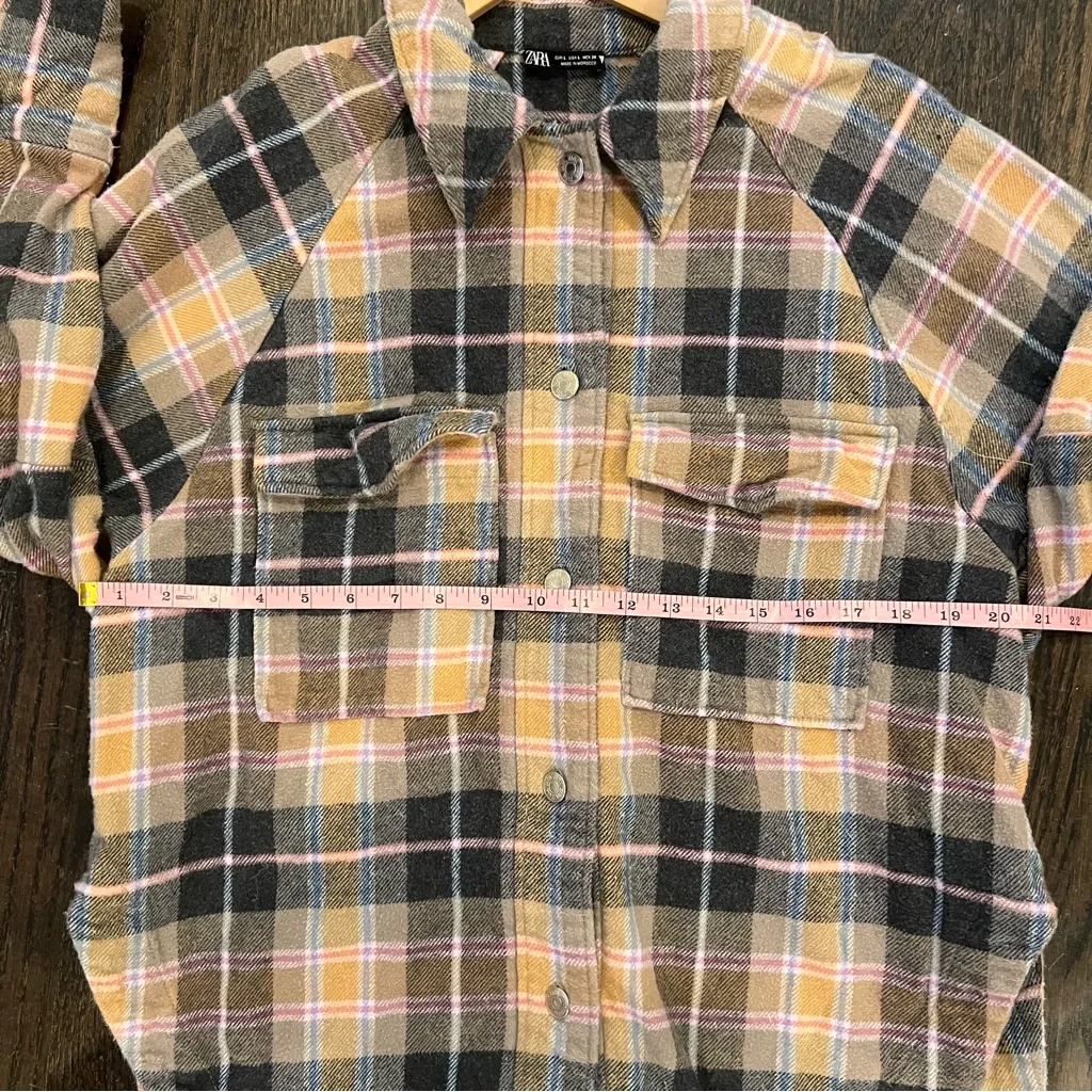 Zara  Flannel Plaid Brown/Pink/Tan Shacket 100% Cotton - Image 7