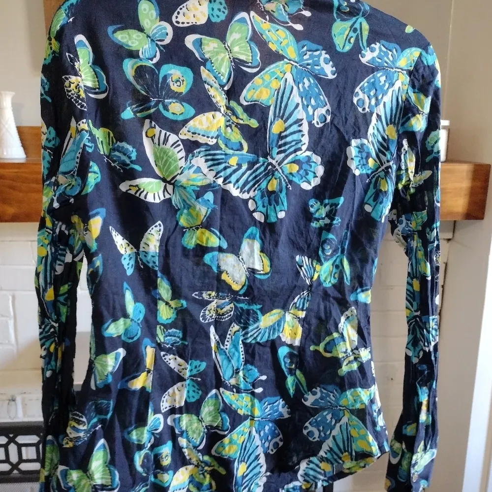 Navy Butterfly print button down - Image 5