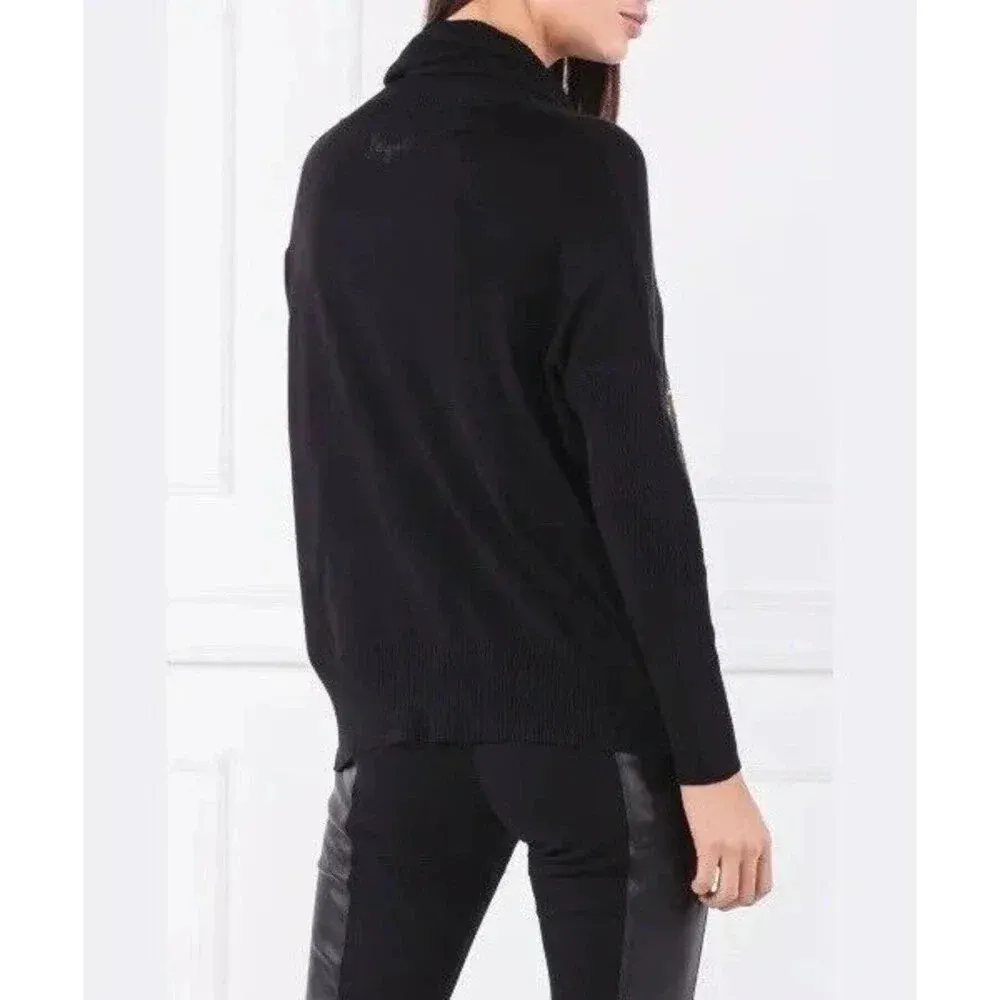 Desigual Casandra Jumper Sequin Paisley Knit Funnel Turtleneck Sweater Black L - Image 3