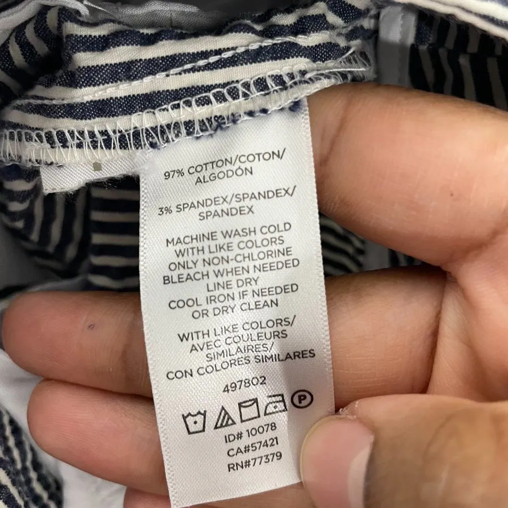 Ann Taylor‎ Pants Women 12 Navy White Striped Seersucker Ankle - Image 4