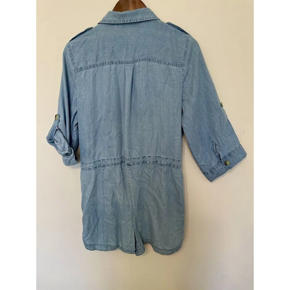 Blue Island Romper Shortalls Women's Chambray Button Up Sleeves M Resort Beach - Image 6