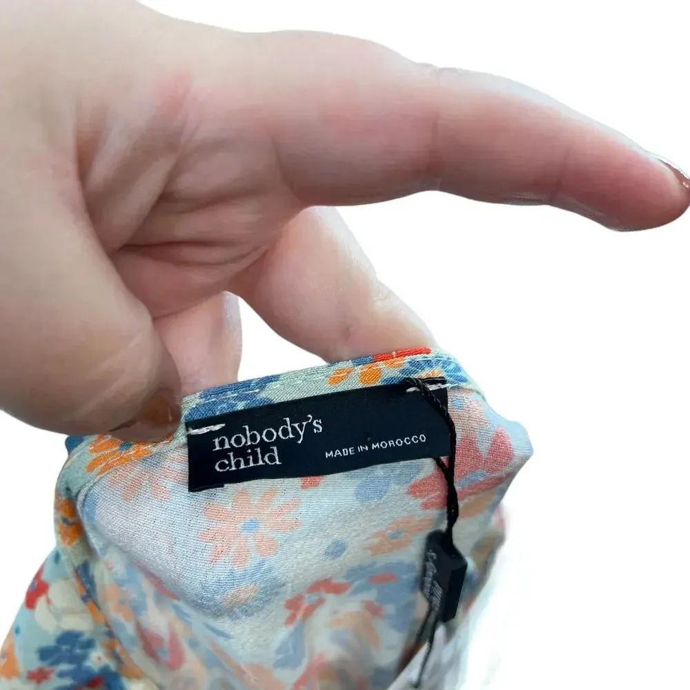 Nobody’s Child Button Front Mini Dress Floral Print Cream Blue Orange Size US 10 - Image 13