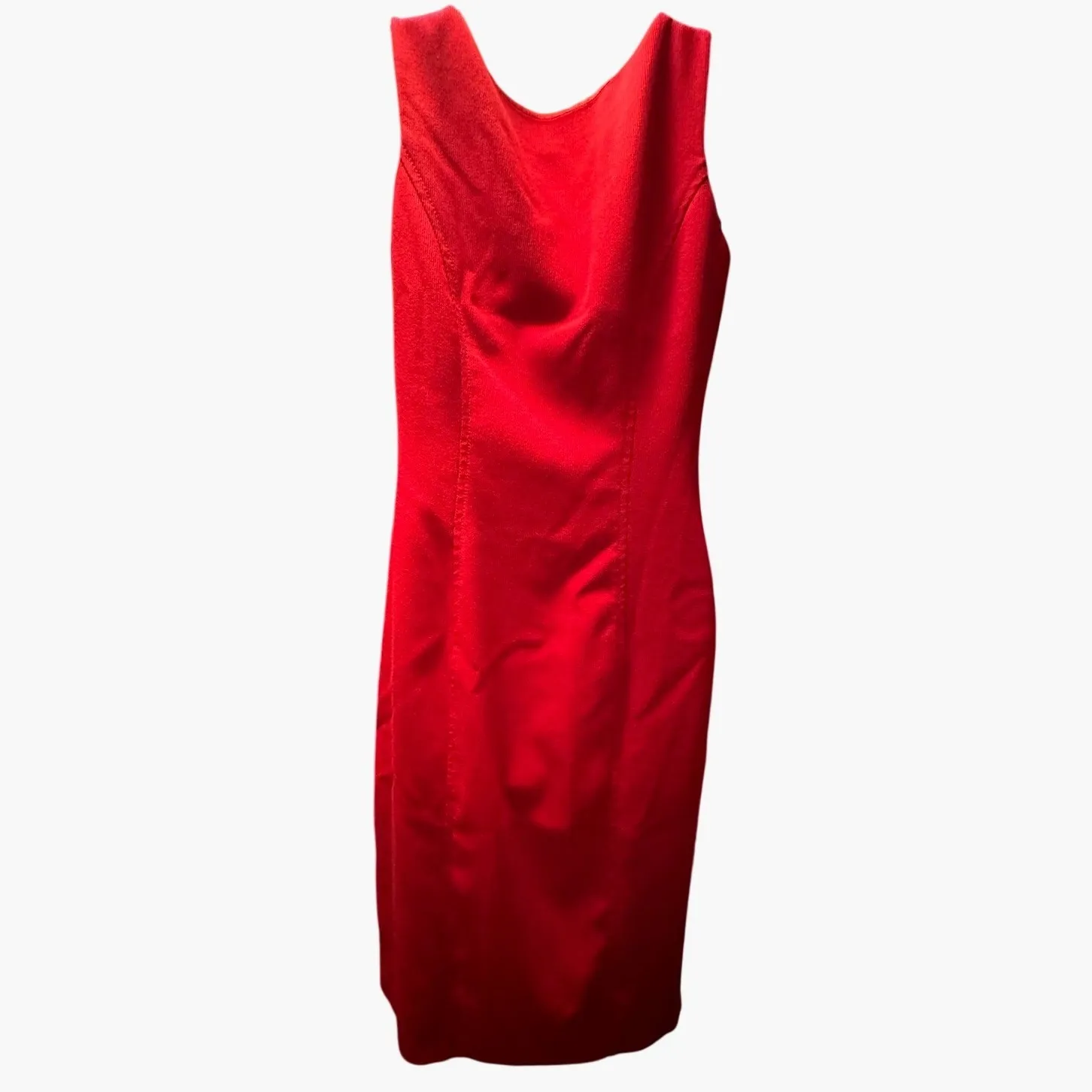 Vintage 90s BCBGMAXAZRIA Timeless Micro Ribbed Sheath Dress Made in USA Size 6 Red - Image 2