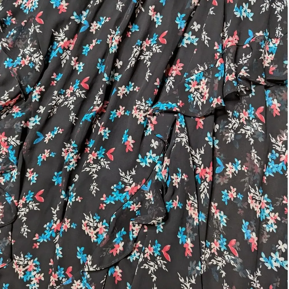 Lane Bryant Black Ditsy Floral Print Layered Chiffon Ruffle Maxi Dress 1X 14 16 - Image 3