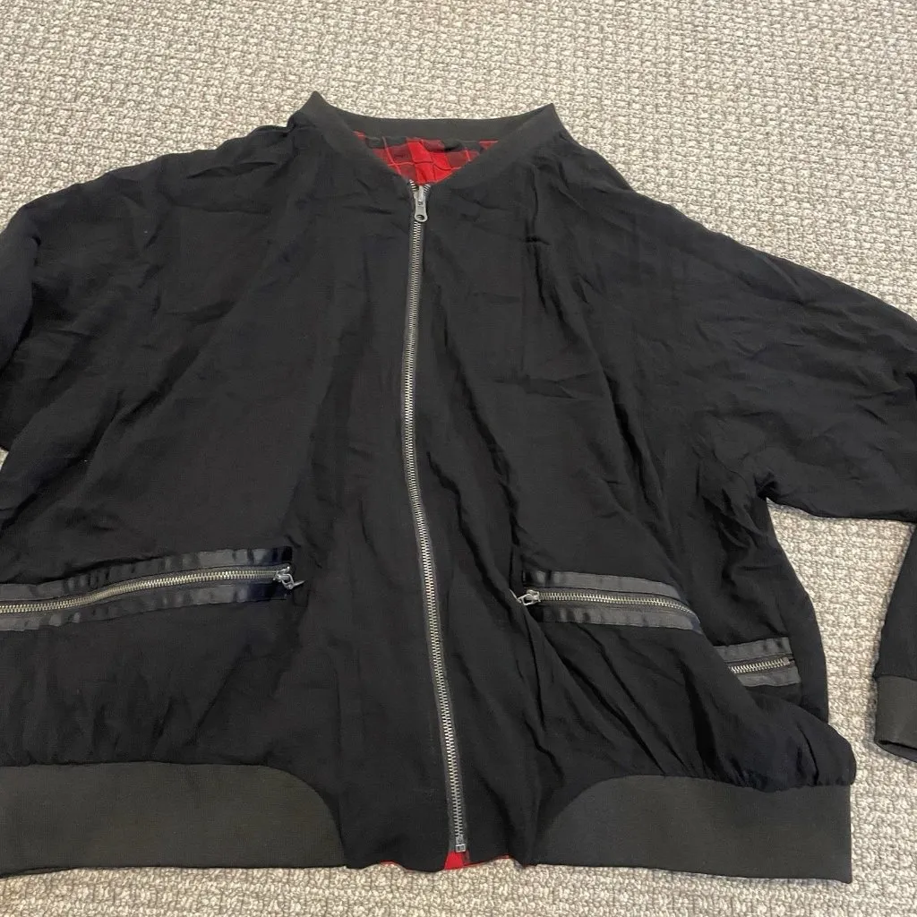 Torrid Jacket Womens 4X Plus Reversible Bomber Red Black Plaid Full Zip Pockets - Image 2