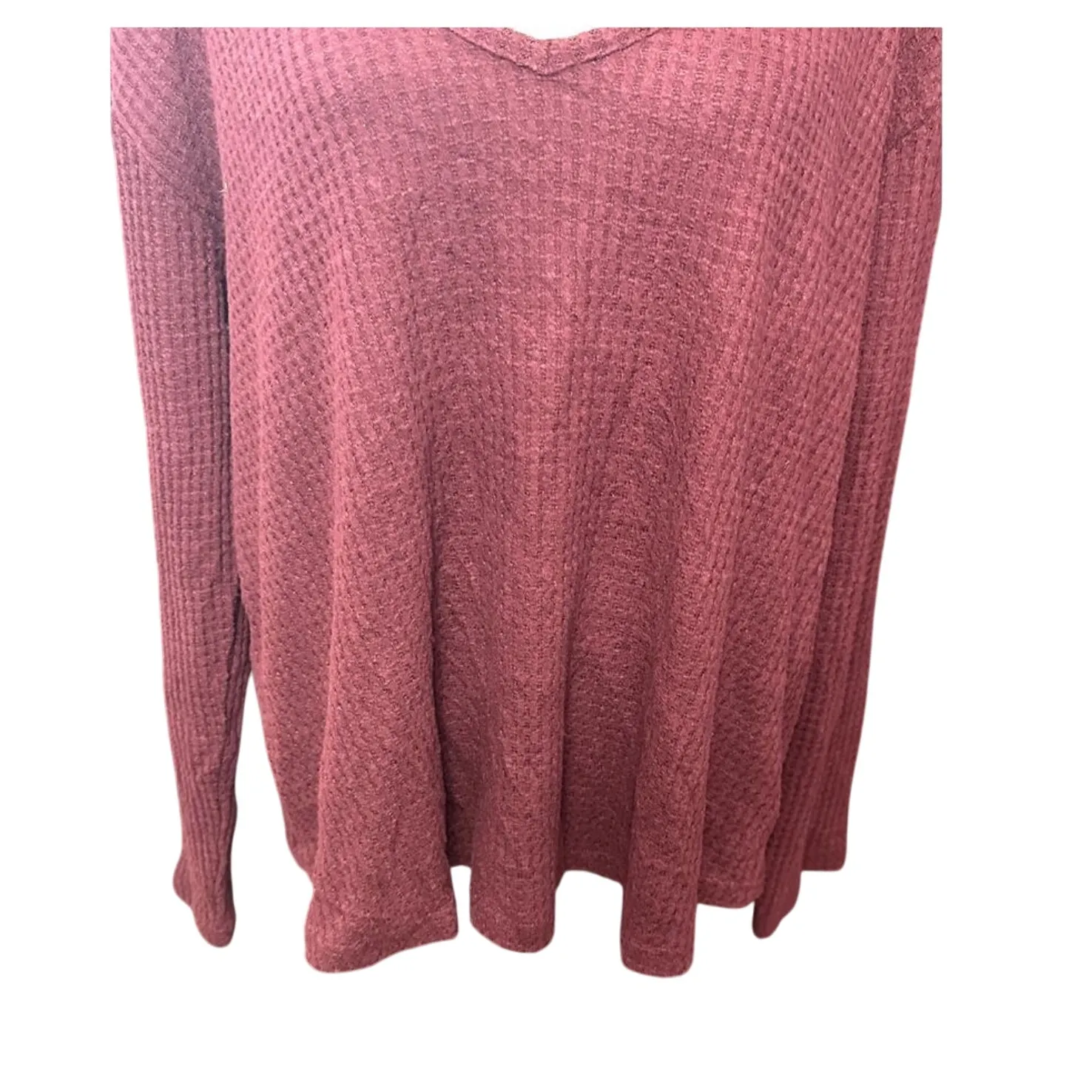Abound Oversized Sweater V Neck Waffle Knit Long Sleeve Burgundy Red  XL nwot - Image 3