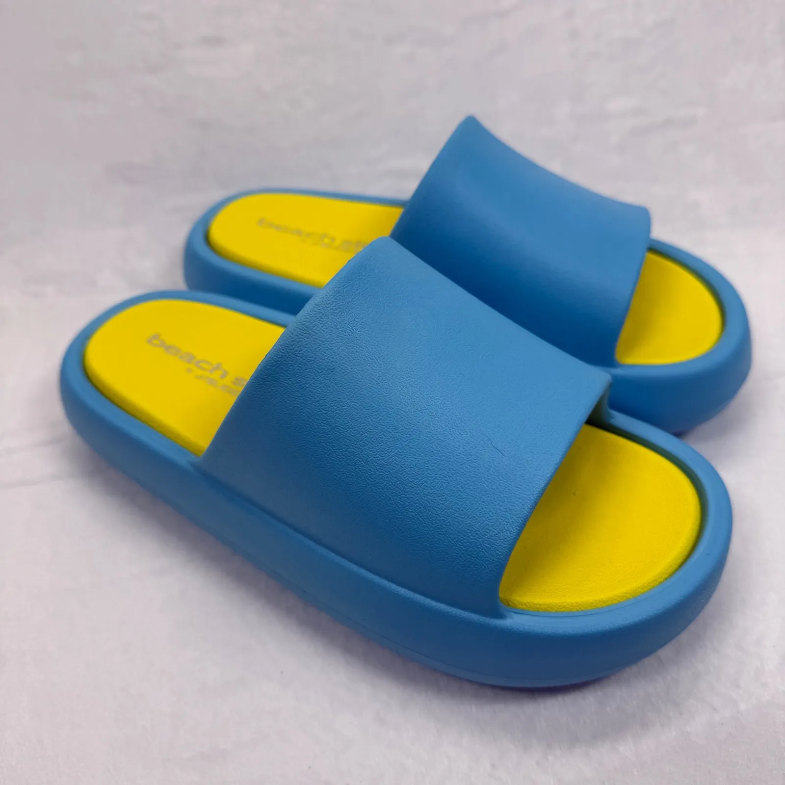 J/Slides‎ Beach Slides Turquoise Yellow EVA Squish Sandals Sz 9M Blue - Image 4