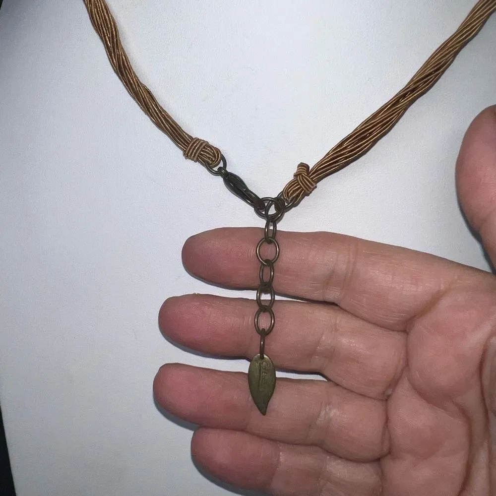 Coldwater Creek Multi Strand Gold Tone Bead and Cord Necklace - Image 4