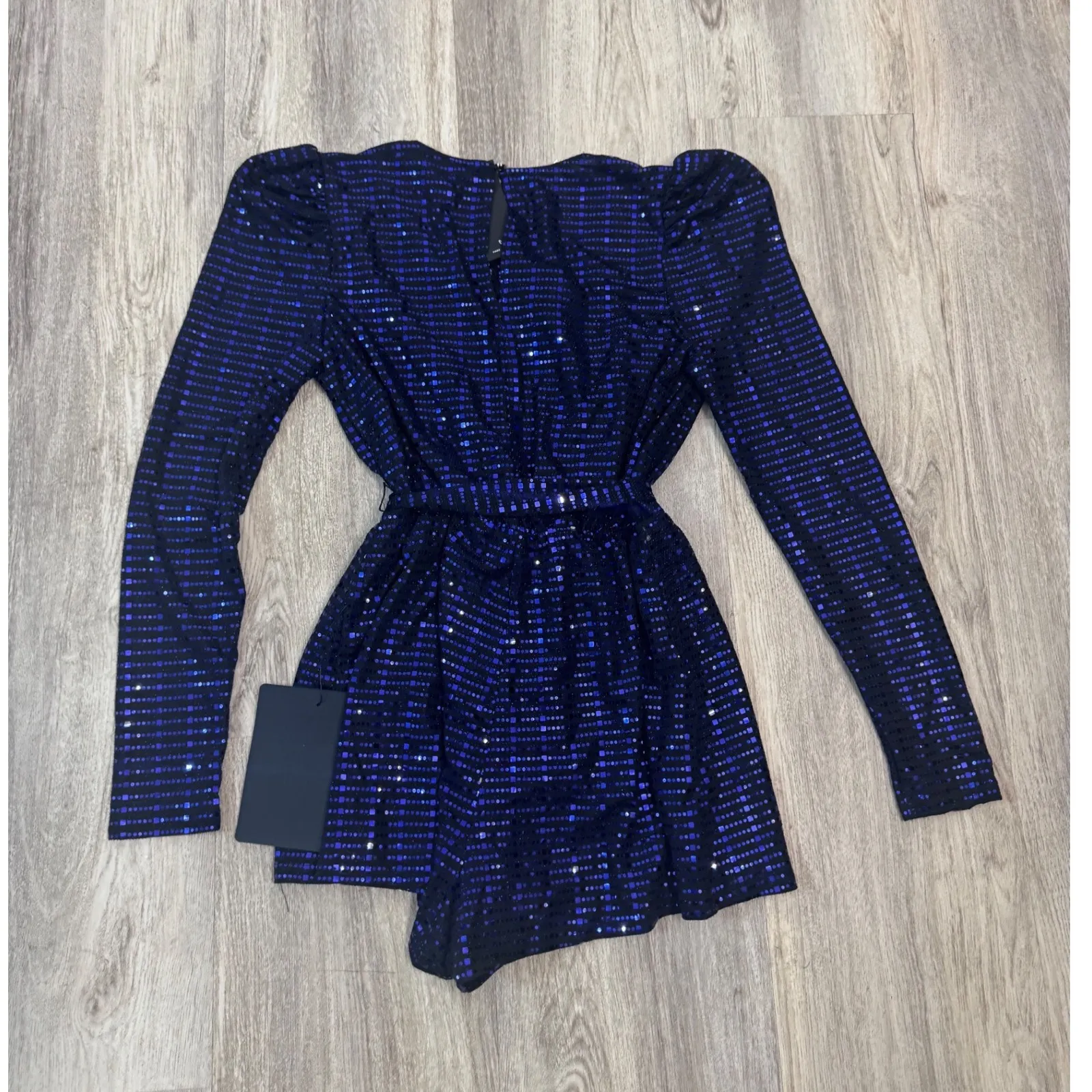 Lulus Bettie Sequin Long Sleeve Romper - Royal Blue Size Small NWT - Image 3