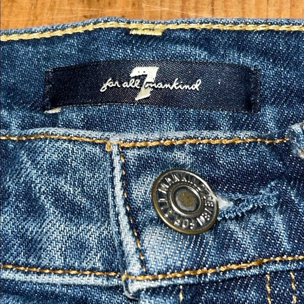 7 For All Mankind Denim Mini Skirt Size 24  Two-Tone Paneling, Raw Hem, Chic - Image 6