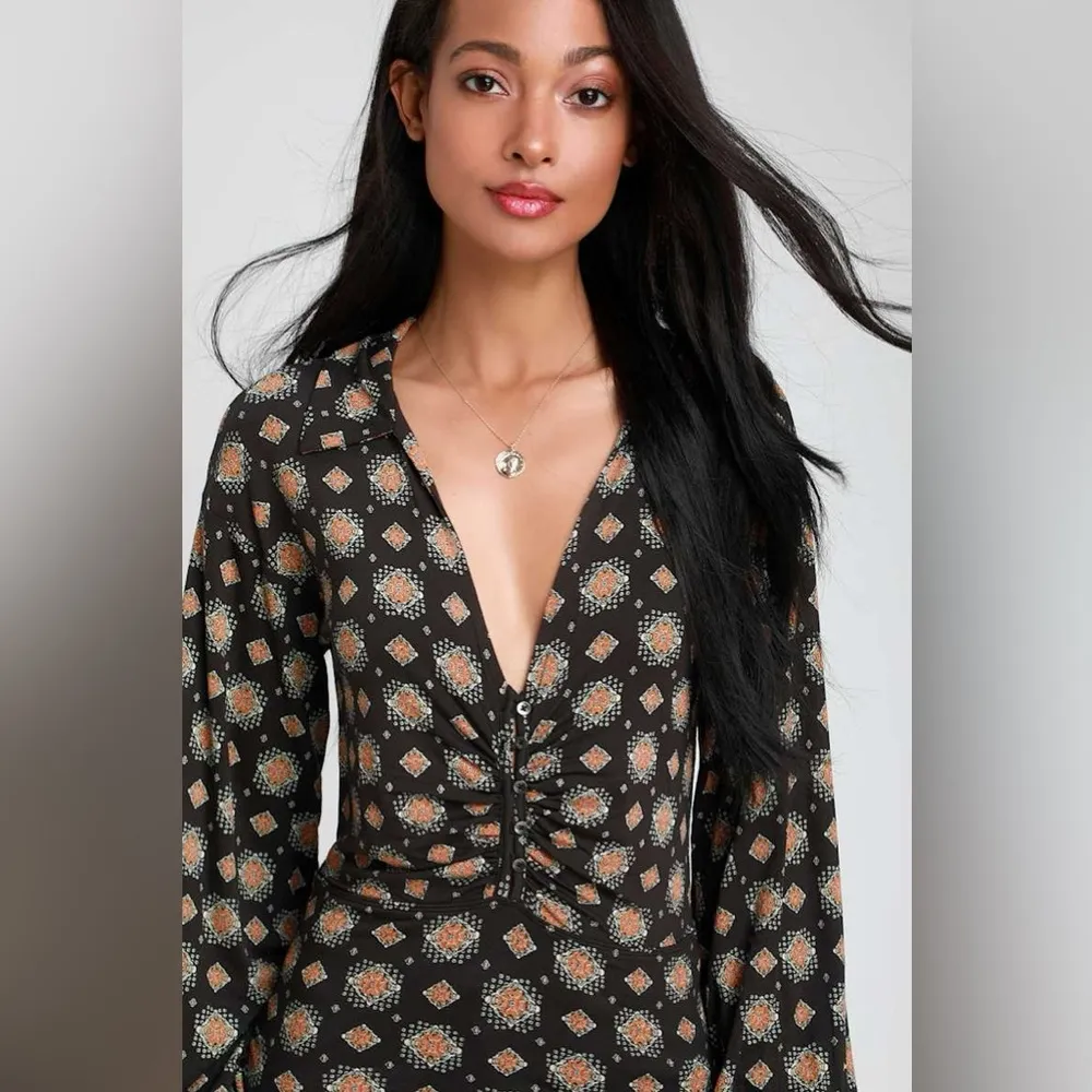 Free People - Sydney's Party Washed Black Print Long Sleeve Blouse Size Small - Image 5