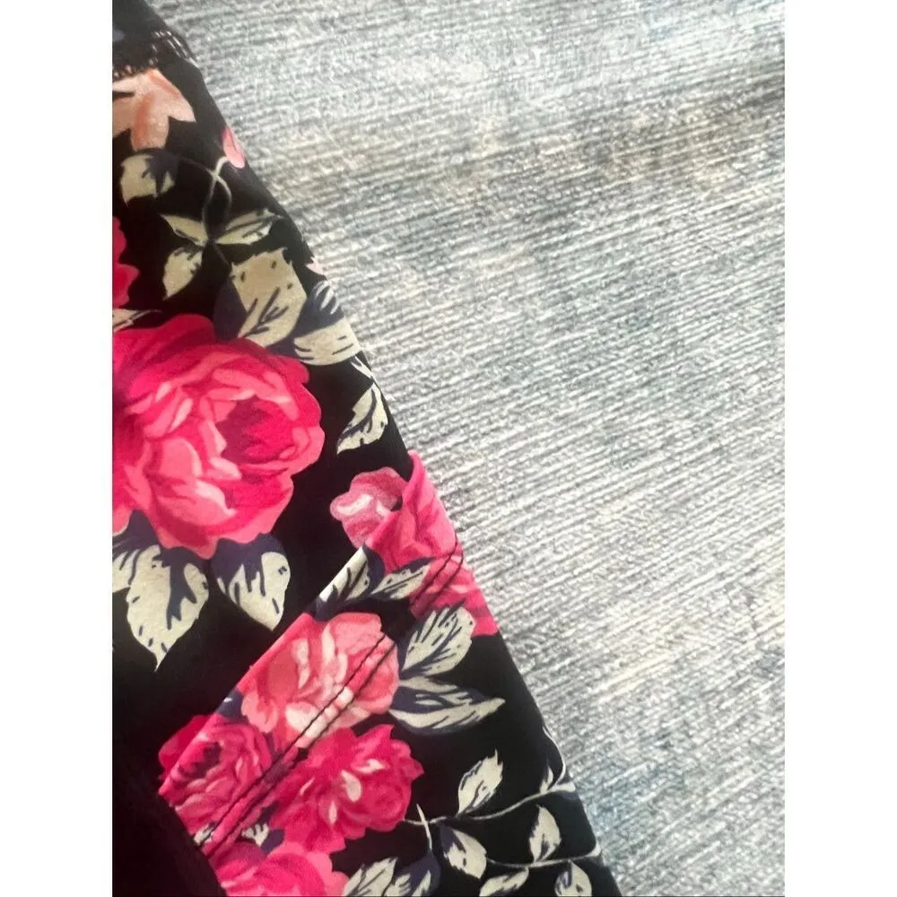 Eluminary Black Rose Pink Floral Print Leggings w Pockets Fits Sizes 10 - Image 6