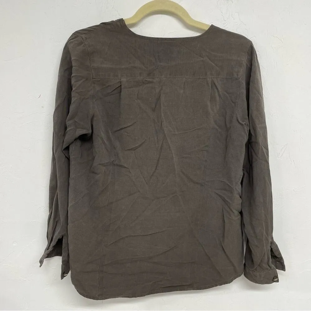 Cypress Grove Brown Silk Pearl Snap Lagenlook Blouse Womens S Long Sleeve Artsy - Image 6