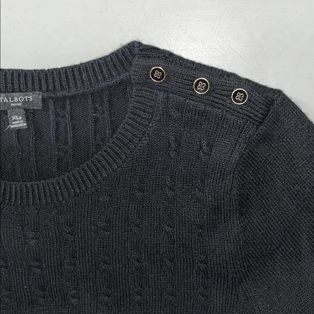 Talbots Petite NWT Size XLp Black Button Shoulder Cableknit Sweater Top - Image 3
